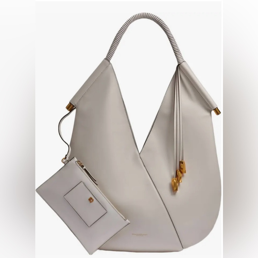 Donna Karan Cream Hobo Bag with Gold Details